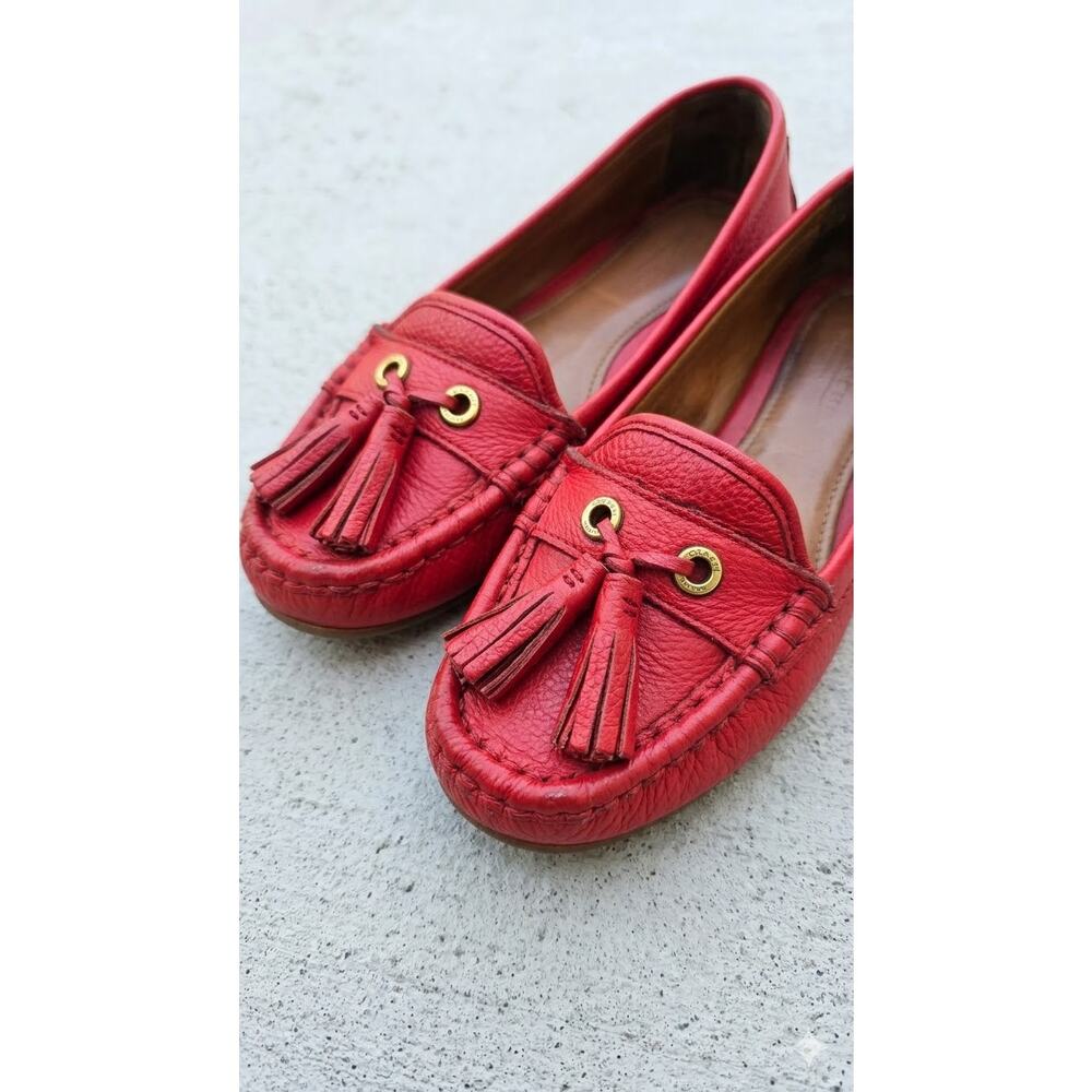 Vintage Coach "Isa" Red Pebbled Leather Driving Loafers - Women's 8.5 B